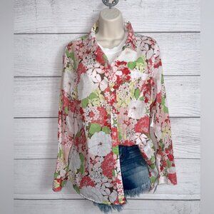 NWT Throwback Old Navy Floral Button Up Light Weight Long Sleeve Blouse Large 💗